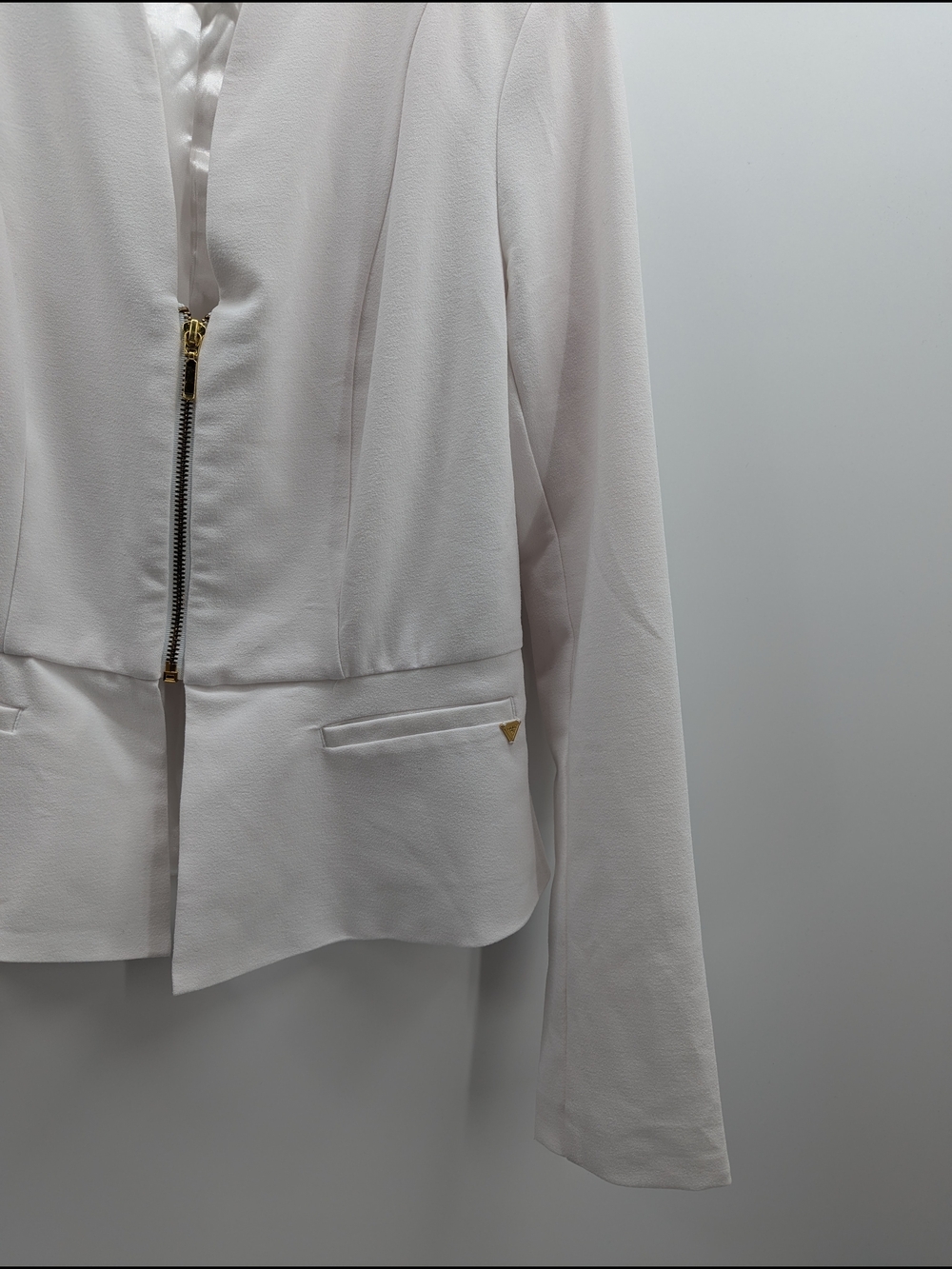 Guess Zip-Front Peplum Blazer Professional Small White Women's Career Workwear - Picture 9 of 9